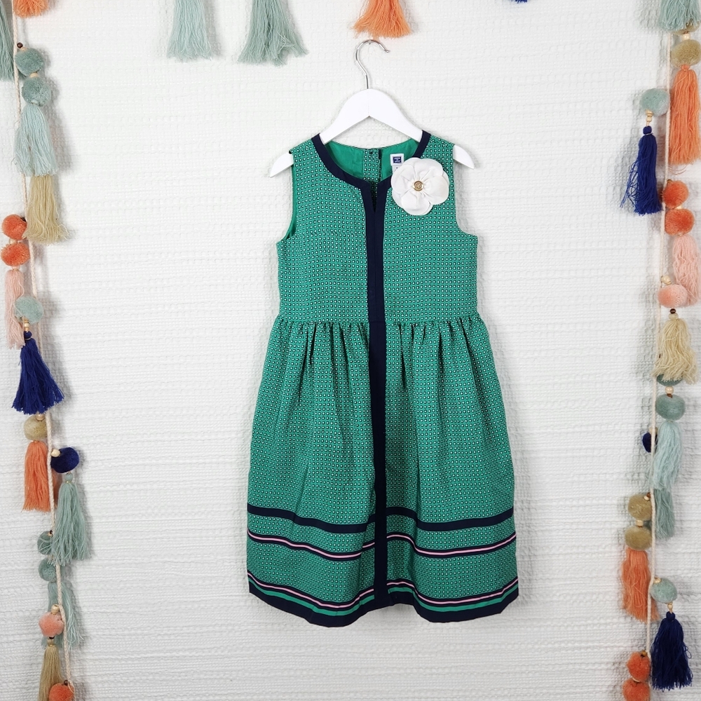 Janie and Jack Green Sleeveless Kids Dress with Floral Accent